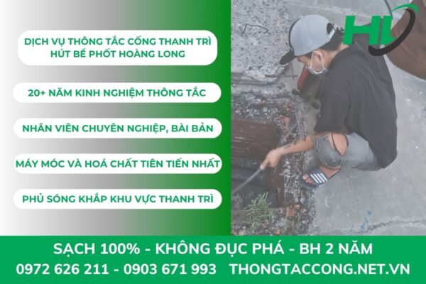 Dịch vụ thông tắc cống huyện tại Thanh Trì 