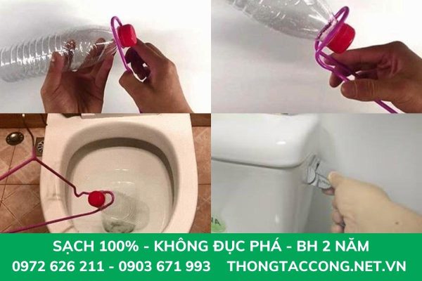 Cách thông bồn cầu kết hợp chai nhựa và móc quần áo