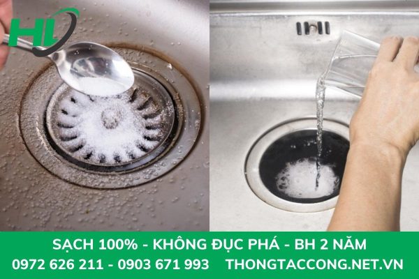 Thông tắc cống bằng muối cùng với nước sôi